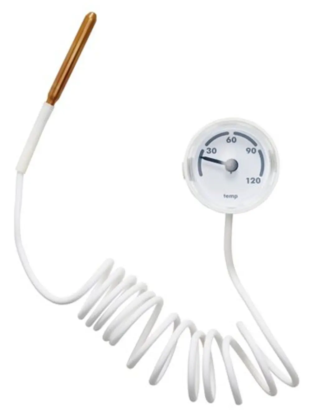 Thermometer mit ansteckbarem Sensor und einer Ableseskala, geeignet für den Einbau in den Verkleidungsdeckel von Vaillant Heizgeräten.